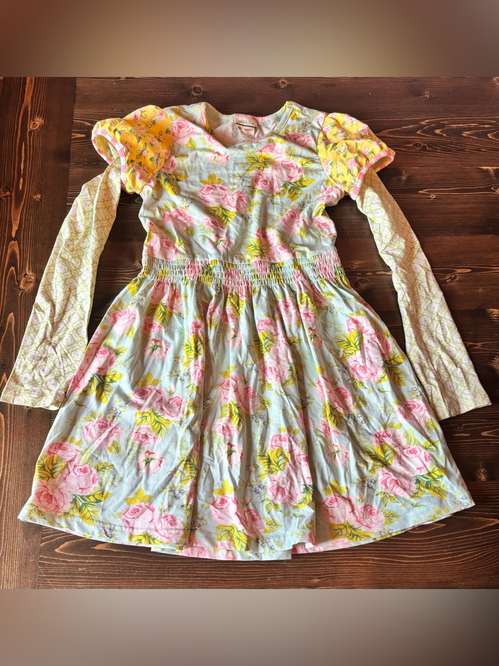 Matilda Jane Sky Blue Floral Dress with Pink Roses & Yellow Accents